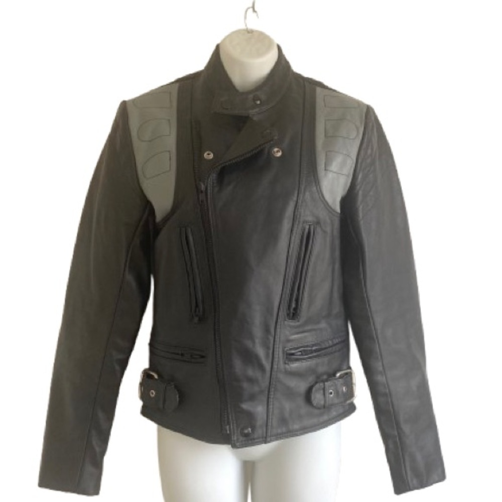 GOLDEN CROWN by Bristol Vintage Black Leather Motorcycle Jacket Size S
